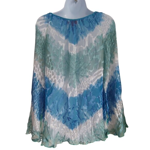 Hale Bob Silk Blend Burnout Velvet Sheer Coastal Flowy Silky Top S Oversize - Picture 2 of 12
